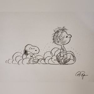 Peanuts Snoopy and PigPen character drawing/sketch handmade/drawn signed art